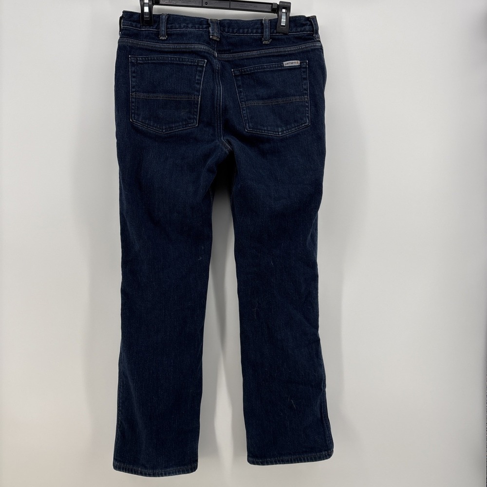 Carhartt Jeans Women 10 Short Original Fit Straight Leg Blue Denim Flannel Lined - Picture 3 of 7